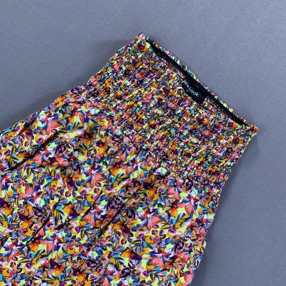 New Look‎ Dress Womens Small Multicolor Floral Smocked Strapless Maxi Summer